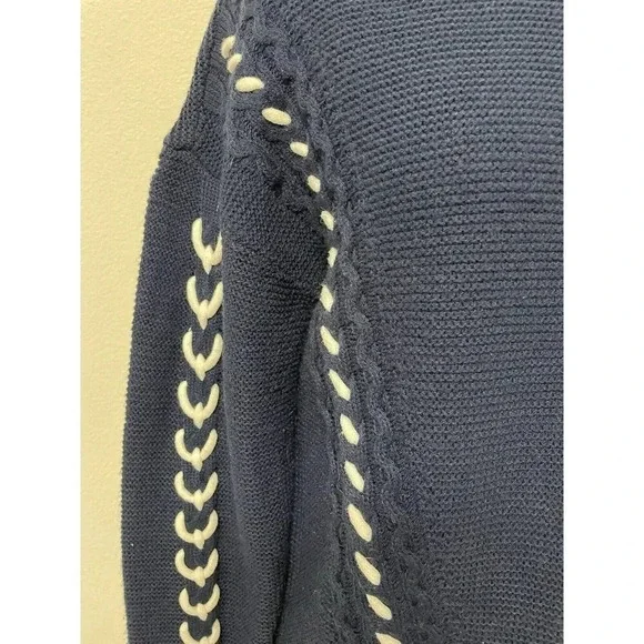 Venus Dark Navy Blue Sweater White Rope Detail Nautical Med. Knit, Comfy, Preppy - Picture 8 of 13